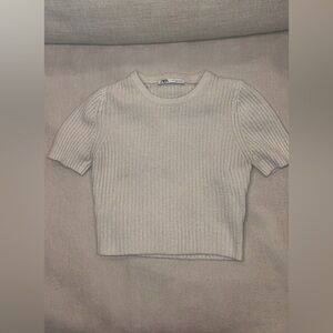 Zara Beige Ribbed Knit Top